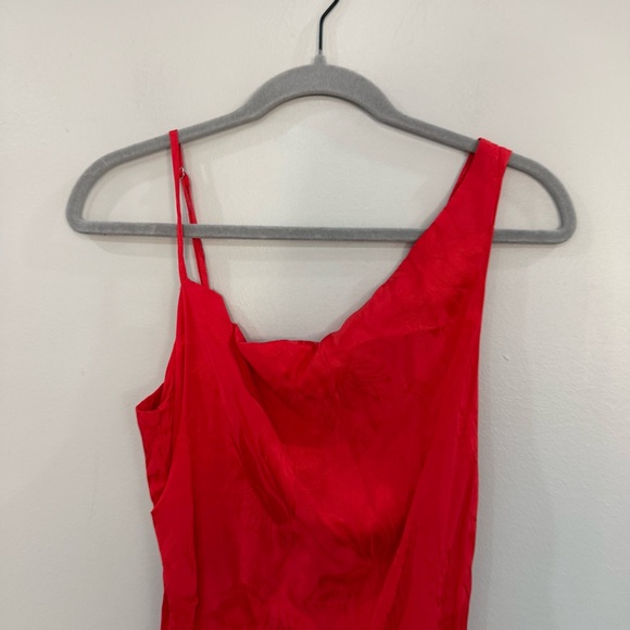 For Love And Lemons Dress Ilana Midi Asymmetric Slip in Jacquard Red - Picture 8 of 13